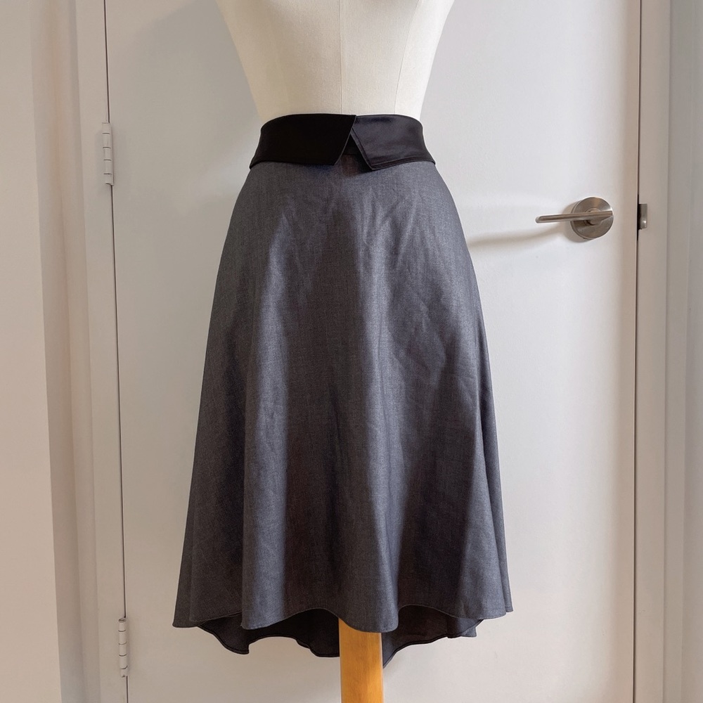 Satin Tuxedo Waist with Buttons High Low Grey Skirt